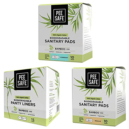 PEESAFE COMBO Set: Damenbinden aus 100% Bio-Baumwolle | Regular & Overnight | Pantyliner Bio Cover