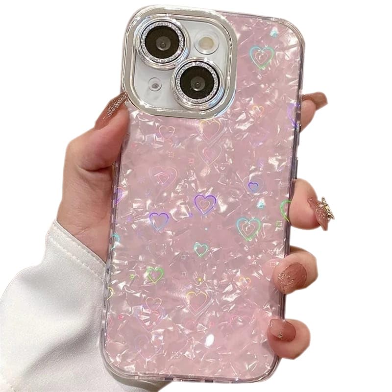 mobistyle Designed for iPhone 14 | Camera Lens Protection |Heart Pattern Print Design for Women Teen Girls Phone Back Cover Case (Heart Pink)- Best and cheap mobile covers in India