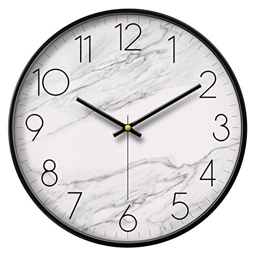 Large Modern Clocks White Marble Wall Clock Living Room Decor Silent Kitchen Clocks Wall Battery Operated Non-Ticking Cool Marble Clock Large Display Decorative For Bathroom Bedroom Office 12Inch #TOP1