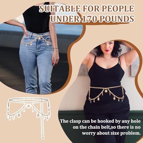 Gold Waist Chain Plus Size, Sun Moon Star Waist Chain, Decorative Metal Belt for Women Jeans Pants Dresses - Fits Size 23-45 inch4