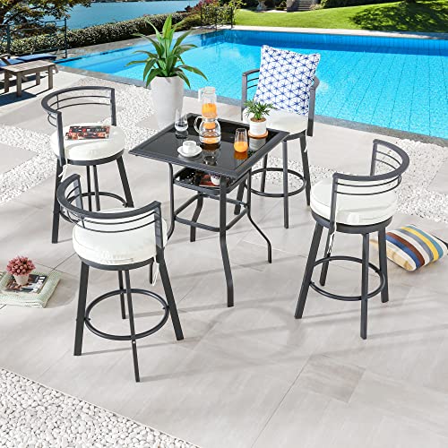 Image of LOKATSE HOME 4 Pieces Outdoor Swivel Bar Stools Set Armless Bistro Furniture Patio Height Metal Chairs with Cushion