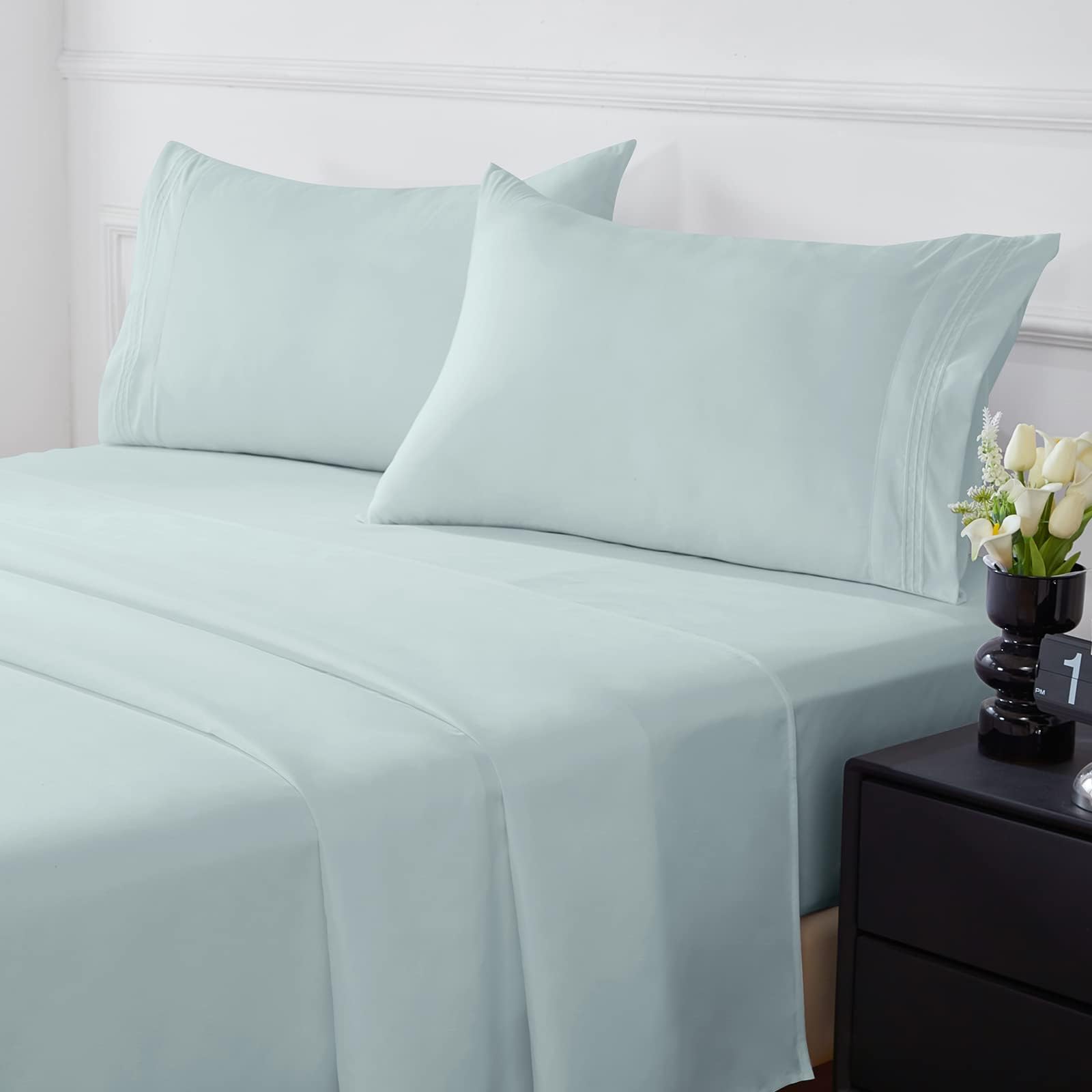 King Size Sheets Set - Hotel Luxury 90GSM Brushed Microfiber Bedding Sheets & Pillowcases - Extra Soft Breathable Cooling Bed Sheets - 16" Deep Pocket, Fade Resistant - 4 PC (King, Aqua)