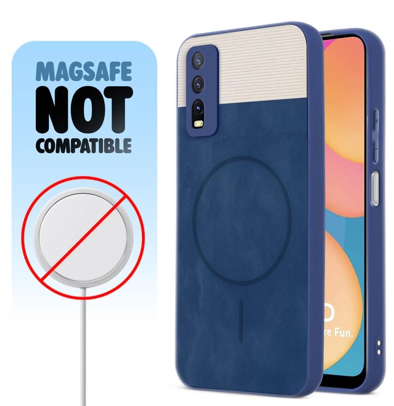 Image of Bintage CASE Dual-Leather Mac Safe Design Phone Case| Soft Touch Finish | Full Camera Protectection Back Cover Compatible for Vivo V2038 /Vivo Y20s / Y20A - White & Royal Blue