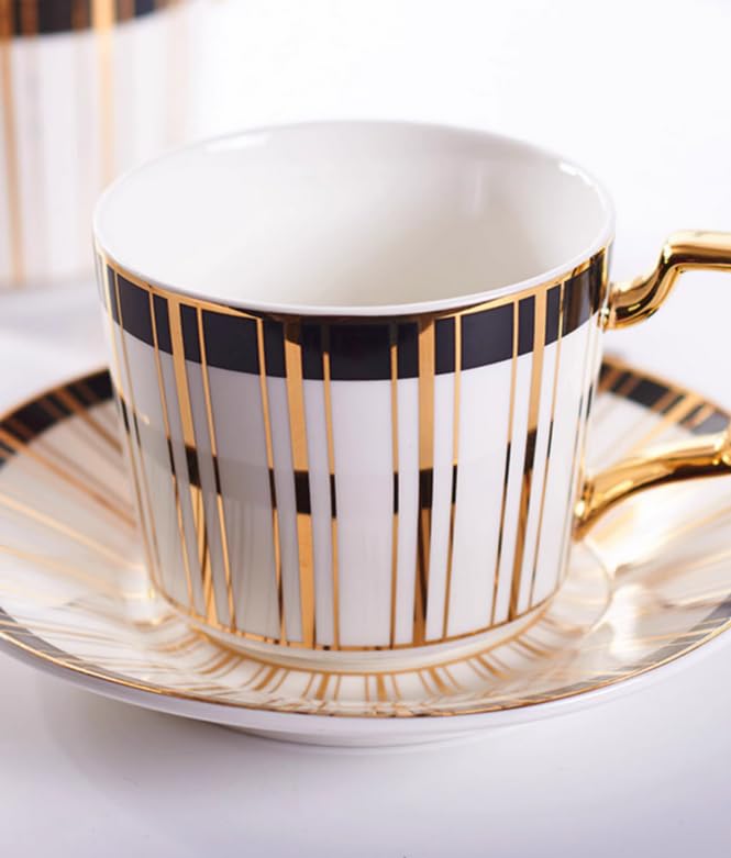 Handgefertigtes Kaffeetassen- und Untertassen-Set aus Keramik mit goldenen Streifen Keramik-Kaffee- Teetasse und Untertasse Teller Hafermilchbecher Hochzeitsgeschenk