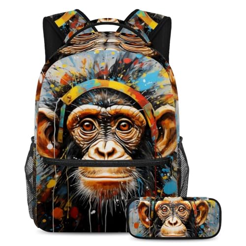 Sac à dos pour étudiants motif singe E multicolore parfait pour la rentrée
