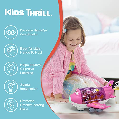 Kidsthrill Kids Airplane Toy, Pink Toddler Airplane Toys For Girls W/Colorful Lights Music & Toy Airplane Sounds, 360 Automated Wheels, For Birthday Gifts Toddler Girls Toys 2 3 4 5 6 7-Year-Old Up #TOP6