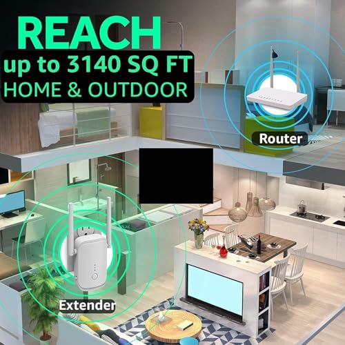 Image of WiFi Extender Signal Booster for Whole Home, Long Range up to 10,000 Sq.Ft, Plug-in Internet Booster with Ethernet Port, 1-Button Setup, Works with Any Router, Wireless Repeater, Stop Buffering