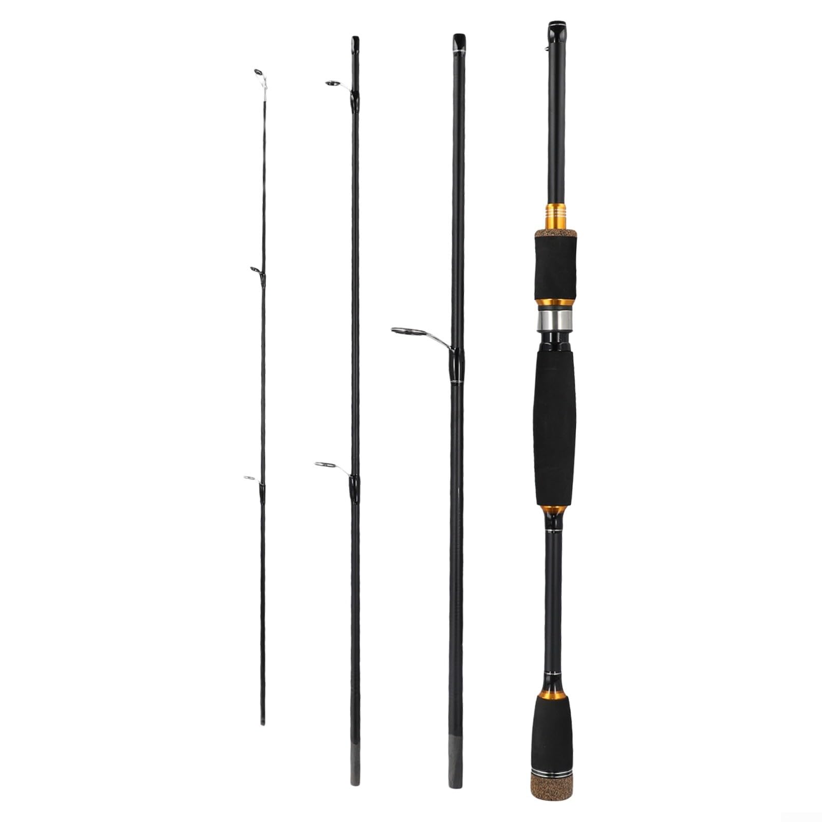 Glomc Lure Fishing Rod,Lightweight Portable Carbon Fiber Lure Fishing Rod,with Eva Grip,Anti-Wind Design,4-Section Segmented Fishing Rod(black)