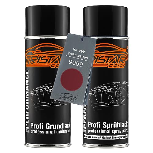 TRISTARcolor Autolack Spraydosen Set für VW/Volkswagen 9959 Hotchilirot Perl/Hot Chili Red Perl Grundlack Basislack Sprühdose 400ml