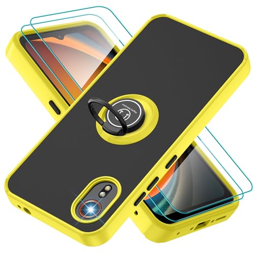 Pilaru für Samsung Galaxy XCover 7 Hülle Kameraschutz Handyhülle mit 2 Stück Schutzfolie und Metallbügel Militär Stoßfest Schutzhülle Kratzfest Handy Hüllen für Samsung XCover7 Gelb