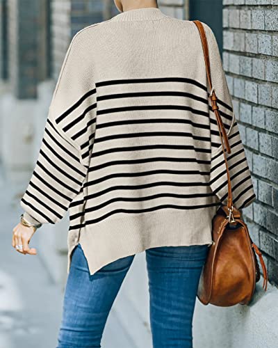 Womens Causal Sweaters Crewneck Batwing Sleeve Knit Tops Side Split Oversized Pullover Loose Jumper #TOP3