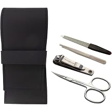 4-Piece Manicure Case with Nail Clippers Made of Genuine Leather Tenartis Made in Italy Black