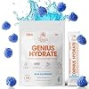 The Genius Brand – Genius Hydrate Stick Pack Powder Drink Mix â Blue Raspberry Flavor, Natural Electrolyte Booster with Coconut Water & Potassium for Ultimate Hydration – 20 Packets