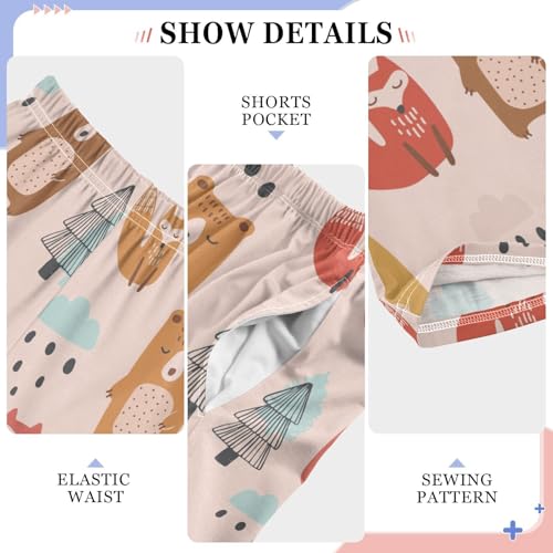 Fox Bear on The Rainy Boys Long Pants Soft Trousers Elastic Waist Kids Lounge Bottoms with Pockets S-XL4