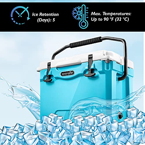 Serenelife 45 Quart Portable Cooler Box - Lightweight Heavy-Duty Travel Ice Cooler With Wheels, 2-Way Handles, Drain - 5 Days Ice Retention, Holds 63 12-Ounce Cans & 2-Liter Bottles Slcb45Bl (Blue) #TOP3