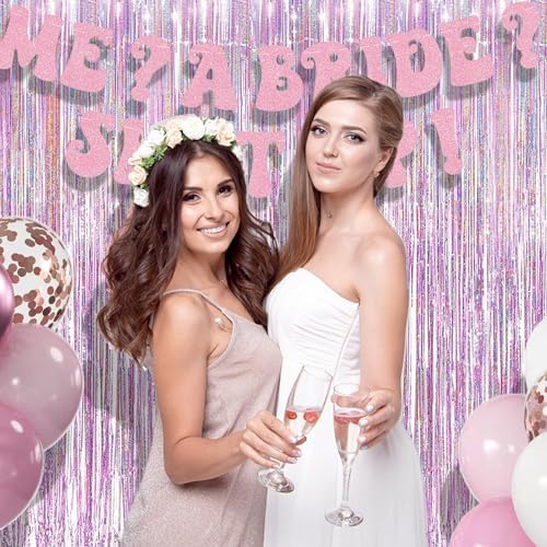 BRAVESHINE Pink Glitter Tinsel Foil Fringe Curtain - 2 Pcs 3.2x8.2ft Metallic Party Supplies for Girl Princess Birthday Unicorn Bachelorette Butterfly Bridal K-POP Graduation Mermaid Party Decorations — view 6