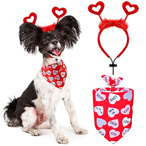 cyeollo Mothers Day Dog Costume Headband Bandana Set Love Heart Headwear Holiday Outfit Accessories for Small Medium Dogs