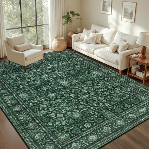 ExpediX 5x7 Area Rugs Living Room: Washable Rug for Bedroom Deep Green