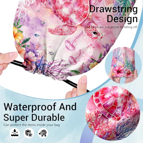 Image of Sea Turtle Pink Grip Bags Gymnastics Small Drawstring Bag for Travel Party