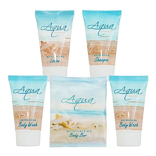 Aqua Organics Hotel Soaps And Toiletries Bulk Set | 1-Shoppe All-In-Kit Amenities For Hotels & Airbnb | 1Oz Hotel Shampoo & Conditioner, Body Wash, Body Lotion & 1Oz Bar Soap Travel Size | 150 Pieces #TOP13