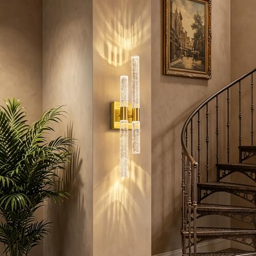 Image of Modern LED Vanity Light Bathroom Vanity Light Fixtures Gold Crystal Sconces Wall Lighting 21.25in 4000K Vertical and Horizontal Wall Mounted Sconces for Bedroom Living Room Hallway(1-Pack)