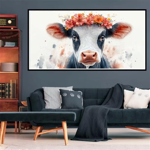 5D Diamond Painting Kit Completo Mucca Da Latte, DIY Diamond Painting Fiore Modello Progettare, Round Diamantini Crystal Art Bambini Painting Kit, 60x120cm Pittura Diamante for Home Decor, Regalo 7165