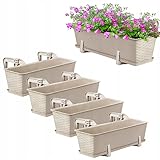 OMAGO® Set di fioriere in rattan con sistema di sospensione e supporto, vasi da balcone per fiori e piante, per balconi e ringhiere, colore beige