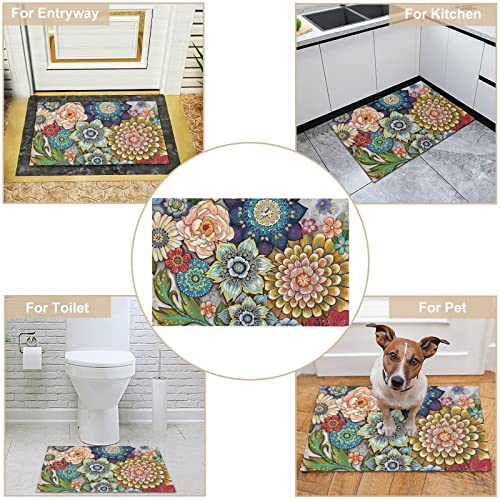 Gucoon Bath Mat Rug,Boho Floral Non-Slip Door Mat For Home Decor Kitchen Bedroom Bathroom 16X24 Inches #TOP2