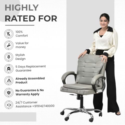 Image of Comfortable Ergonomic Revolving Medium Back Office /Home Study Revolving Chair Leatherette Chair (1, Grey, Standard)