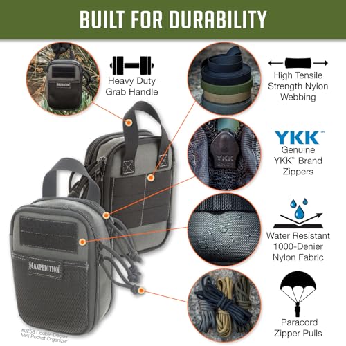 Maxpedition Dwupokładowy mini organizer kieszonkowy (10 cm x 6,3 cm x 15 cm), torba EDC, taktyczna torba na narzędzia do organizacji, akcesoria MOLLE do codziennego noszenia (szary wilk) 0258 W