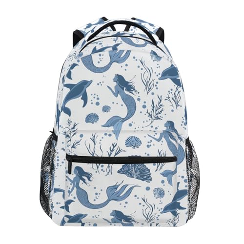 Mermaid Dolphin Seashell Backpack for School Boys Girls Adults Kids Bookbag Laptop Bag 18L