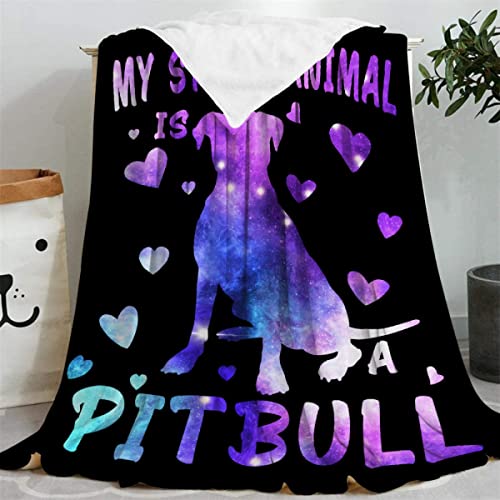 Cute Pitbull Blankets, Galaxy Space My Spirit Animal Is A Pitbull Throw Blanket, Dogs Gift For Women Men Girl Boy Dog Lover,Lightweight Soft Warm Cozy Flannel Throw 60X50 Inch For Teens #TOP3