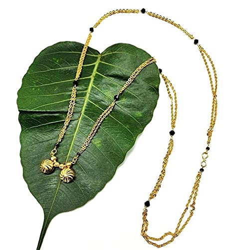 Gold Plated Mangalsutra Women's Pride Dailywear Golden 2 Vati Tanmaniya Pendant Mangalsutra for Women 32-inch Length Black Bead Single Line Layer Long Chain Mangalsutra Necklace-image-30
