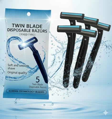 Image of Twin Blade Disposable Razors for Men - Fixed Type Shaving Razors with Korean Technology Blades, Pack of 5 (TD708N)