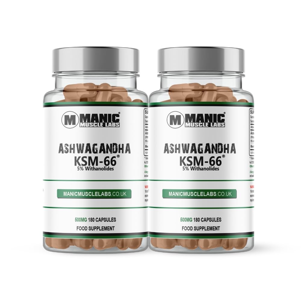 Ashwagandha KSM-66 Vegan Root Extract Capsules 5% Withanolides, Non-GMO, Gluten-Free, Allergen Free and Lactose Free – Ashwagandha 500mg, 360 Capsules Made in The UK- Up to 12 Months Supply