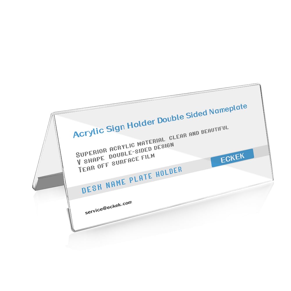 ECKEK 5 Pack Desk Name Plate Holder, Acrylic Sign Holder for Table Display, V Shape Double Sided Nameplate (150*60MM/5.91x2.36 inches)