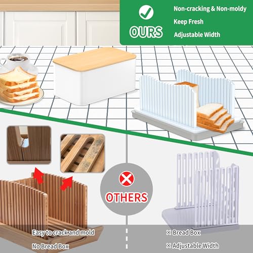 CAWIU Bread Slicer for Homemade with Box, Foldable Bread Cutter with Crumb Tray, Adjustable Width Bread Slicing Guide for Loafs, Sandwiches, Bagels, and Cakes — view 5