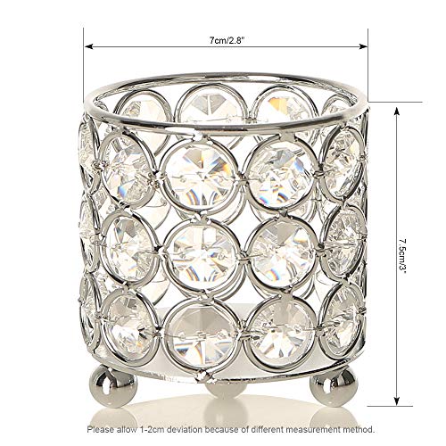 VINCIGANT Silver Crystal Candle Holders,Cylinder Metal Arrangement Container Table Centerpieces for Dining/Living Room Decoration,Gift for Housewarming