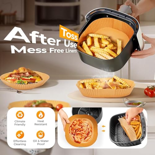 Image of 100 PCS Air Fryer Sheet Round Parchment Paper Liners - Non-Stick, Heat Resistant, Baking Paper - Disposable, Food-Grade, Grease-Proof Sheets (Square -8 INCH)