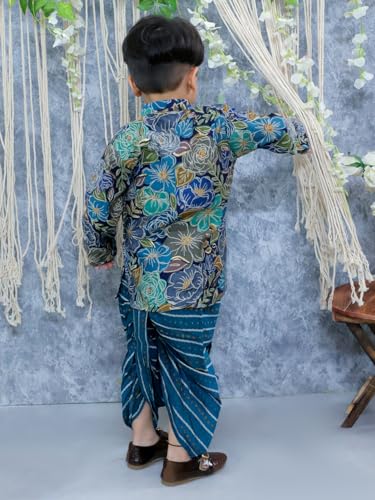 Image of BownBee Ethnic Wear Cotton Kurta Dhoti Traditional Dress Set for Baby Boys, Front Open with Dori Pattern, Full Sleeves, and Round neck, Ideal for All Festivals
