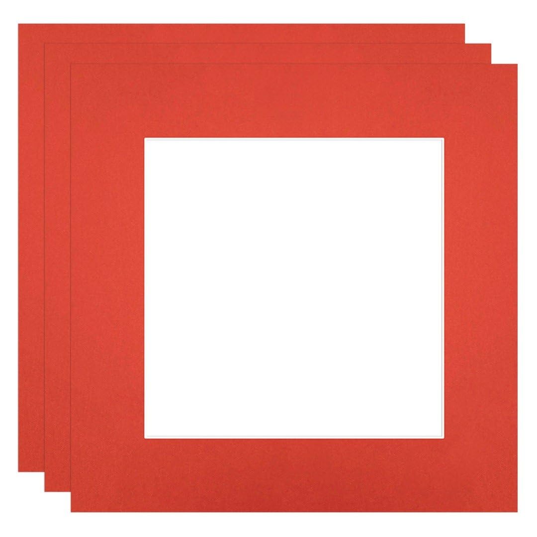 Procut Global 6x6" Poppy Red Picture Mounts to Fit 4x4" Aperture - Precision Cut Cardboard Photo Mount - Ideal for Frames, Prints, Artwork & Certificates - Sizes & Colours Available - 3 Pack