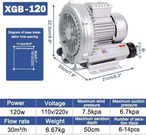 High Pressure Regenerative Blower 120W-2200W, Efficient Side Channel Fan for Air Blowing & Suction, Single Phase Vortex Gas Pump, 350W/0.47HP, Durable & Quiet Operation