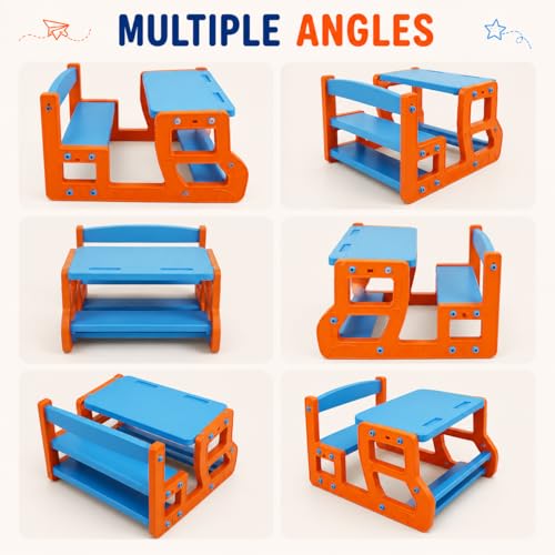 Image of eHomeKart Kids Double Seater Study Table & Bench Set | 90x75x58 cm | School Senior with Backpack Storage | Children Activity Desk Chair for Boys & Girls | Age 3-10 Years (ONE Bench)