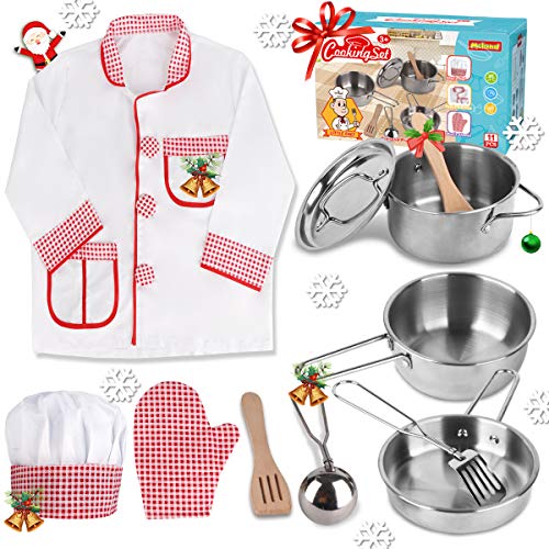 Meland Play Pots and Pans - Chef Costume for Kids Stainless Steel Pretend