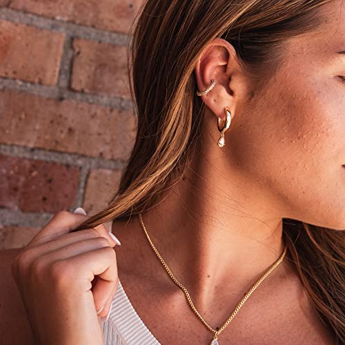 LEMON GRASS 18K Gold Plated Pear Drop CZ Necklace | Teardrop Solitaire Pendant Necklace Matching Hoop Earrings3