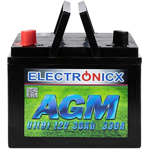 Electronicx Rasentraktor Batterie 12V 30Ah AGM Akku für Rasenmäher Batterie 30 Ah Aufsitzmäher Rasenmähertraktor Plus Rechts U1(9) 330A Rasentraktoren Cover