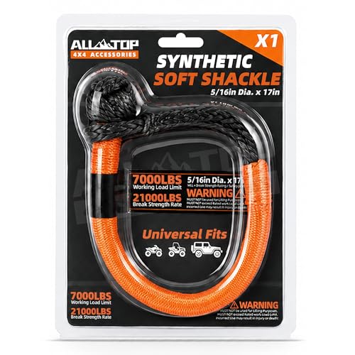 Image of ALL-TOP Synthetic Soft Shackle Rope 5 /16in x 17in (21000Lbs Max Break) UHMWPE Recovery Tow Shackles for ATV, UTV, 4x4 Vehicles, 1 PCS
