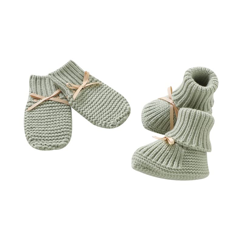LAWKUL Newborn Baby Mittens Gloves & First Walker Booties Infant Sock Shoes Winter Slipper Full Finger No Scratch Glove 0-3M