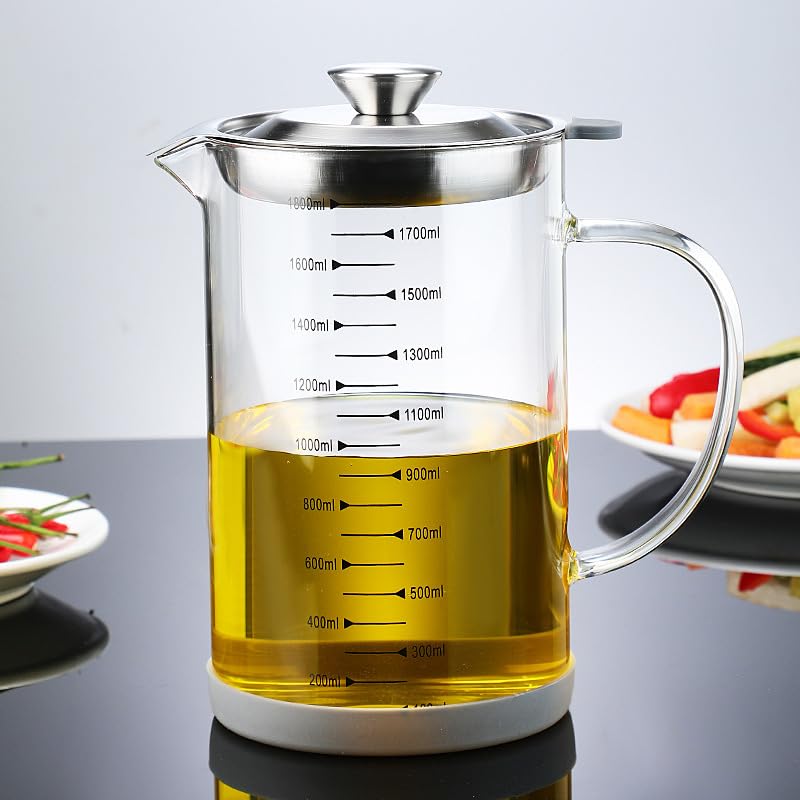 Grande dispenser per olio e aceto, 1500 ml, in vetro borosilicato, beccuccio antigoccia, fondo antiscivolo, ideale per cucinare e usare in cucina