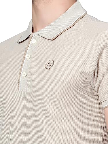 Image of Cantabil Beige Regular Fit Solid Polo Neck Half Sleeve Casual T-Shirt for Men | Half Sleeves Polo Neck T-Shirts for Men | Mens Polo Neck Solid T-Shirt (P MTSH00242)